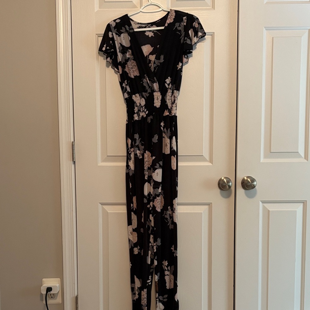 Floral Black and Pink Jumpsuit